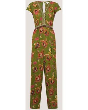 Monsoon Zainab Floral Jersey Wide Leg Jumpsuit - Green