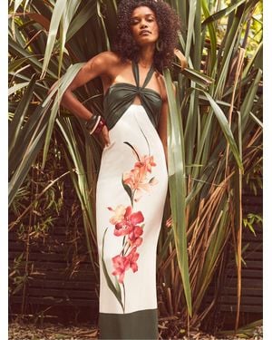 Ro & Zo Placement Floral Halter Neck Dress - Brown