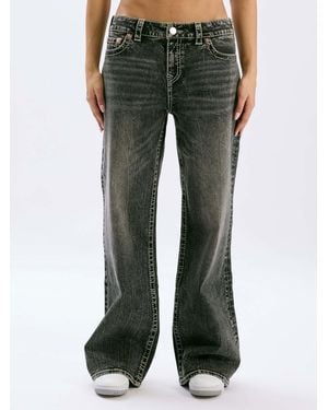 TRUE RELIGION Bobbi Baggy Big T No 1 Logo All Over Print Denim Jeans - Green