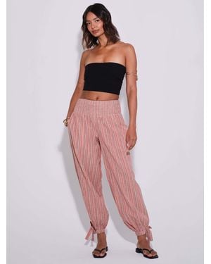 South Beach Metallic Striped Balloon Pants - Pink