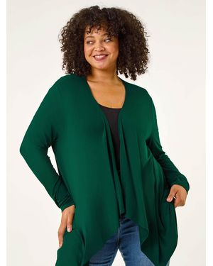 Roman Curve Waterfall Front Cardigan - Green
