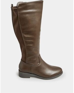 Yours Curve Extra Wide Fit Pu Stretch Heeled Knee High Boots - Brown