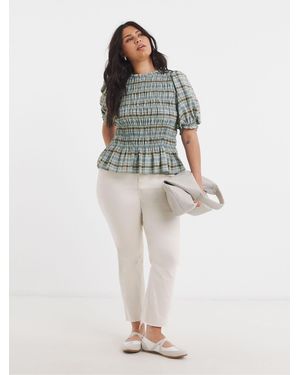 Simply Be Check Peplum Blouse - Blue