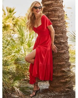 Sosandar Flutter Sleeve Maxi Dress - Red