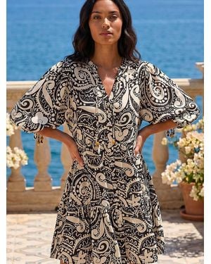 Roman Petite Print Button Smock Dress - Blue