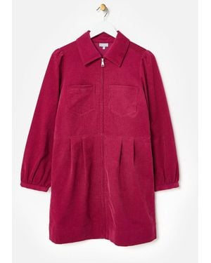 Oliver Bonas Berry Corduroy Zip Up Mini Shirt Dress - Red