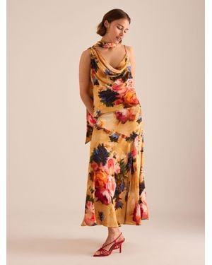Anthropologie Floral Drop-Waist Maxi Skirt - Orange