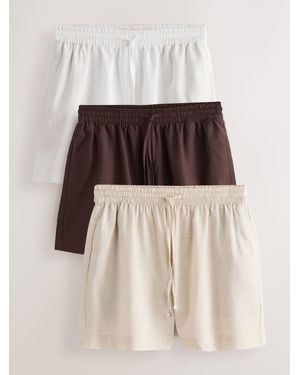 Next Pull On Shorts With Linen 3 Pack - Natural