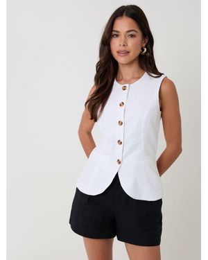 Threadbare Linen Blend Longline Waistcoat - White
