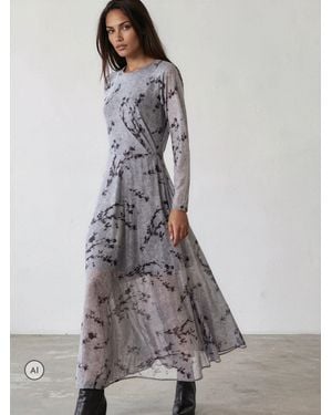 Religion Long Sleeve Alice Dress With Asymmetric Drape - Gray