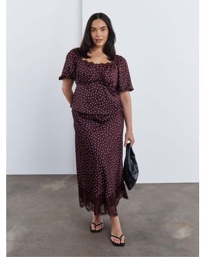 Simply Be Satin Midaxi Skirt With Lace Trim - Purple