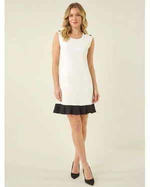 Roman Contrast Knit Fluted Hem Dress - Natural