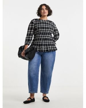 Simply Be Check Shirred Jersey Top - Blue