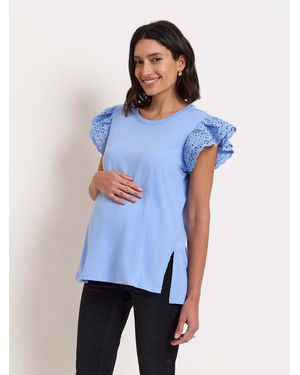 Seraphine Light Maternity Cotton Jersey Top With Broderie Trim - Blue