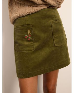 BHOEM Khaki Cord Embroidered Patch Pockets Mini Skirt - Green