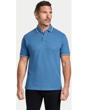 Raging Bull Branded Tonal Embroidery Pique Polo Shirt - Blue