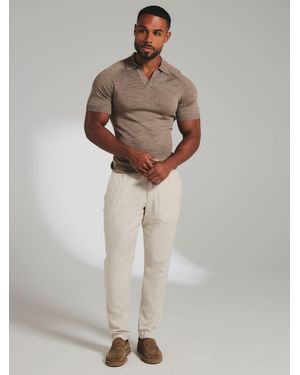 Tailored Athlete Muscle Fit Extra Fine Merino Wool Knitted Open Collar Polo Shirt - Braun