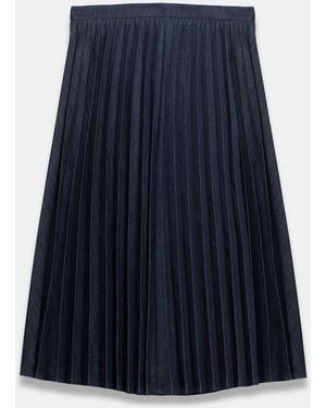 Mint Velvet Pleated Denim Midi Skirt - Blue
