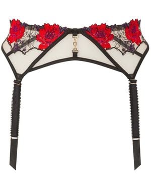 Ann Summers Ann Summers Caged Rose Floral Print Embroidery Suspender Belt - Red