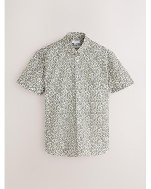 Next Print Stretch Oxford Slim Fit Short Sleeve Shirt - Multicolor