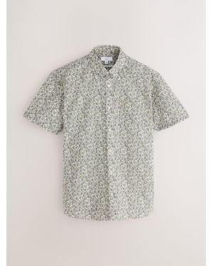 Next Print Stretch Oxford Slim Fit Short Sleeve Shirt - Multicolor