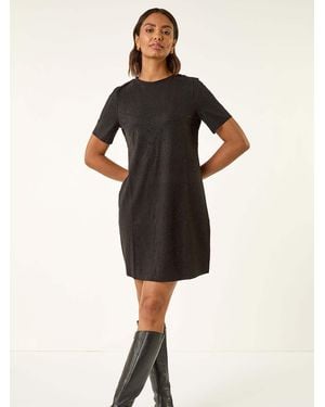 Roman Embellished Shift Stretch Dress - Black