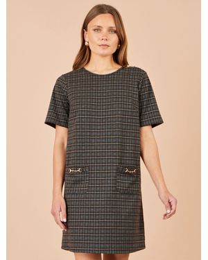 Yumi' Check Tunic Dress With Buckles - Black
