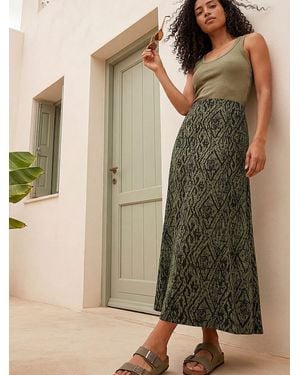 Roman Abstract Diamond Print Midi Skirt - Green