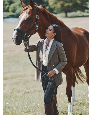 Lipsy X Gemma Owen Tailored Check Double Breasted Blazer - Gray
