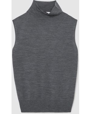 Reiss Dark Charcoal Honey Wool Funnel-Neck Sleeveless Knit Top - Gray