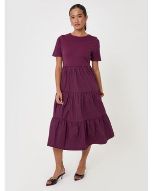 Threadbare Short Sleeve Tiered Midi Dress - Purple