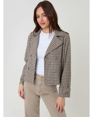 Threadbare Check Faux Wool Cropped Jacket - Gray