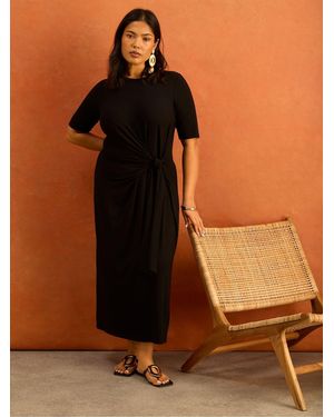 Live Unlimited Tie Side 3/4 Sleeve Jersey Dress - Brown
