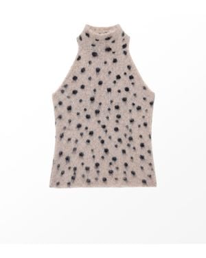 Ro & Zo Deer Print Turtle Neck Knit Top With Wool And Alpaca - White
