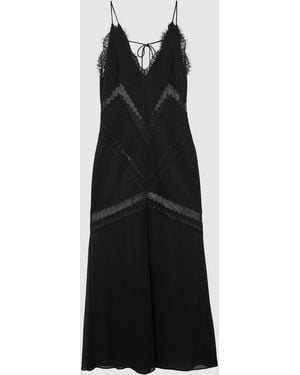 Reiss Veronica Lace-Trim Mesh-Detail Maxi Slip Dress - Schwarz