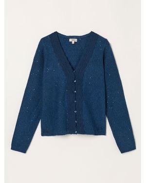 FatFace Fatface Skylar Knitted Sequin Sparkle Lace Cardigan - Blue