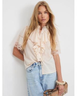 River Island Short Sleeve Ruffle Blouse - Blue