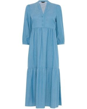 M Com Fine Stripe Tiered Maxi Dress - Blue
