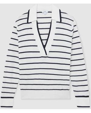 Reiss Phoebe Wool-Blend Collar Stripe Jumper With Cashmere - Grey