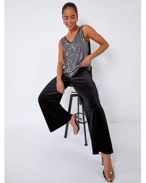 Roman Petite Wide Leg Velvet Stretch Pants - White