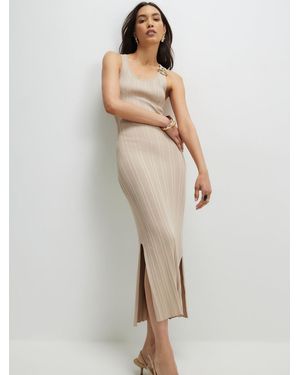 River Island Sleeveless Rib Trim Midi Dress - Natural