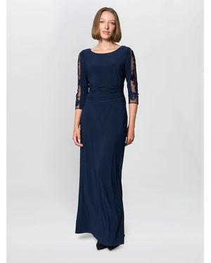 Gina Bacconi Clara Maxi Dress With Embroidered Sleeve - Blue