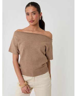 Threadbare Short Sleeve Slash Neck Jumper - Natural