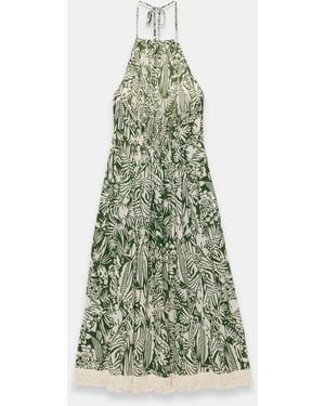 Mint Velvet Printed Cotton Halterneck Maxi Dress - Green