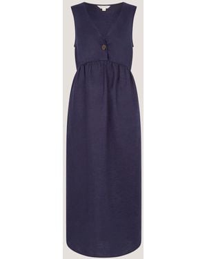 Monsoon Posey V-Neck Sleeveless Linen Midi Dress - Blue