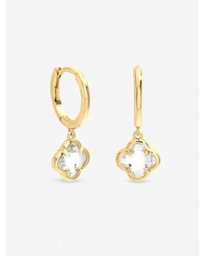 Inicio Tone Crystal Clover Charm Huggie Hoops Earrings - White