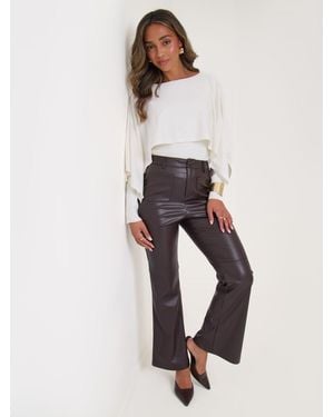 Threadbare Faux Leather Flared Pants - White