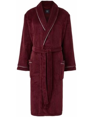 Savile Row Company Leichter, Weicher Fleece-Bademantel Mit Seilkante - Rot