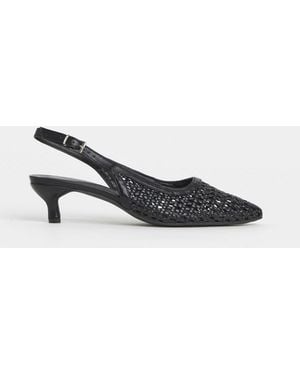 JD Williams Extra Wide Fit Woven Slingback Pointed Heels - White