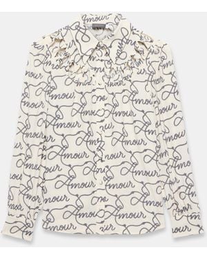 Mint Velvet Amour Print Bow Shirt - White